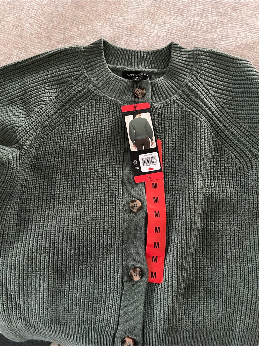 Banana Republic Olive Green Ribbed Button-Front Sweater